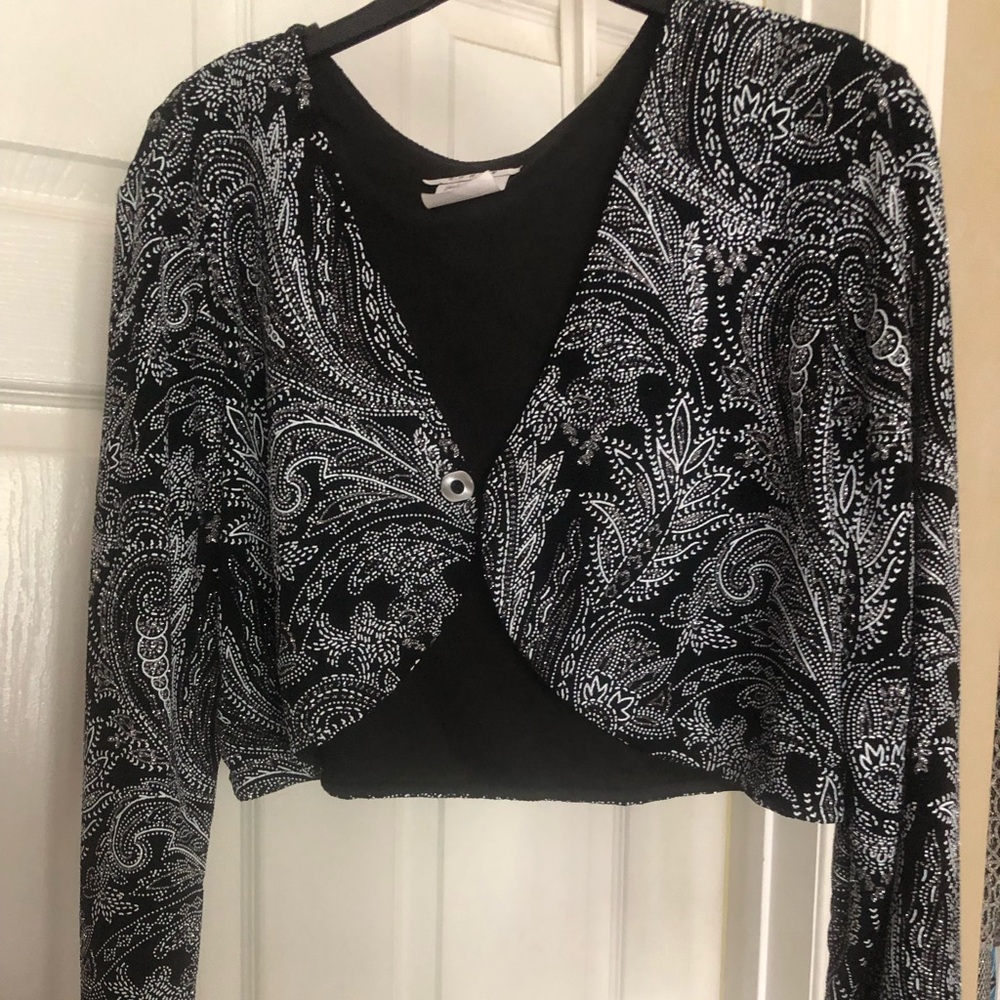 Bolero Jacket by Rodan Black &  White Silver Size Large